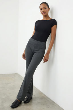 TRENDYOLMILLA Antrasit Melanj Flare/Ispanyol Paca Bel Detayl? Esnek Interlok Orme Pantolon TWOAW25PL00005 фото 15