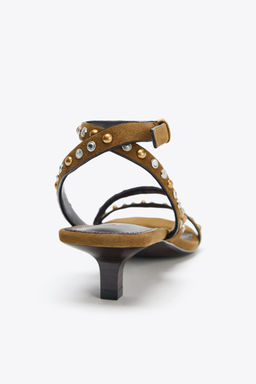 SPLIT SUEDE STUDDED KITTEN HEEL SANDALS - Zara фото 11