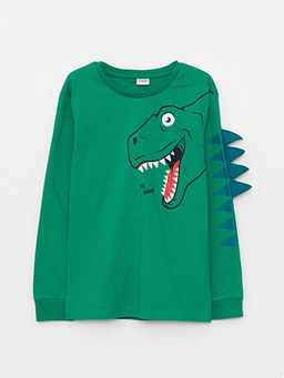 Bisiklet Yaka Bask?l? Uzun Kollu Erkek ?ocuk Ti??rt