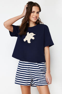 Trendyolmilla Lacivert %100 Pamuklu Ay?c?kl? Sortlu Orme Pijama Tak?m? THMSS24PT00039 фото 13