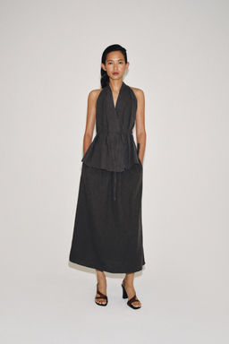 FALDA LARGA CON LINO ZW COLLECTION / Gris antracita