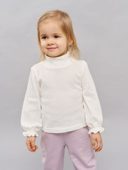 Лонгслив с воротником-стойкой Молоко из ажурного хлопка 0+ - Bungly фото 6