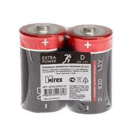 Цена за 2 шт. Батарейка солевая Mirex, D, R20-2S, 1.5 В, спайка, 2 шт.