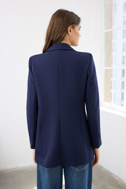 Lacivert Regular Astarl? Kruvaze Kapama Dokuma Blazer Ceket TWOSS20CE0059