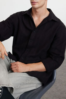 Siyah %100 Pamuk Dokulu Pamuklu Regular Fit K?sl?k Gomlek TMNAW25GO00008 - Trendyolmilla фото 2