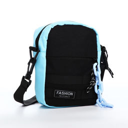 Сумка молодёжная на молнии, 1 наружный карман, цвет чёрный/голубой