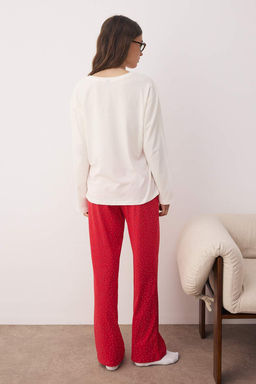 Beyaz %100 Pamuklu Kurdele/Fiyonklu ve Puantiyeli Orme Pijama Tak?m? THMAW26PT00053 - Trendyolmilla фото 4