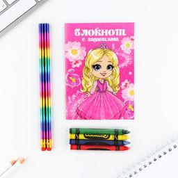 Цена за 2 шт. Подарочный набор С 8 марта, блокнот А6, карандаши (2 шт.) и восковые мелки (4 шт.) - Artfox фото 3