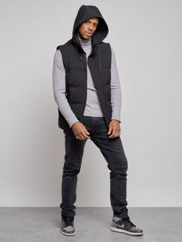 Жилетка мужская утепленная с капюшоном великан черного цвета 8618Ch - YUNDA фото 6