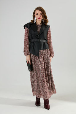 Костюм NIKVA н1020-4 листочки бургунди и чёрный