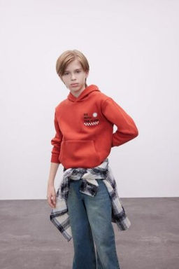 Erkek Cocuk Cepli Yaz? Bask?l? Kapusonlu Kal?n Okul Sweatshirt