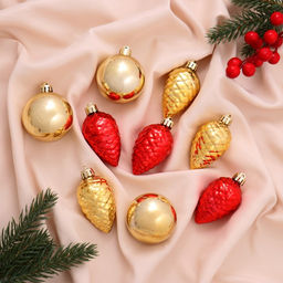 Ёлочные игрушки Джоан, новогодние, набор 9 шт., красно-золотой