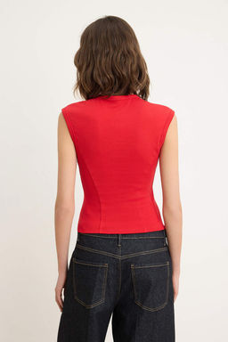 Cok Renkli Fitted/Vucuda Oturan Kolsuz Crop/K?sa Pamuk Ribana Orme Atlet TWOSS26AL00083 - Trendyolmilla фото 8