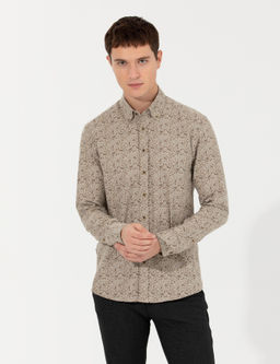 Bej Slim Fit Uzun Kollu G_mlek
