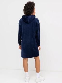 Плюшевое платье-худи с карманом-кенгуру темно-синего цвета - Mark formelle фото 2