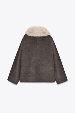 ABRIGO CUELLO EFECTO PELO CON LANA ZW COLLECTION / Crudo / Beige - Zara фото 5
