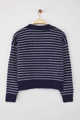 Wardrobe Essentials Lacivert*001 Yumusak Dokulu Cizgili Genis Kal?p Basic Triko Kazak TWOAW26KZ00087 - Trendyolmilla фото 6