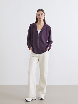 Kap??onlu Oversize Kad?n Fermuarl? Sweatshirt