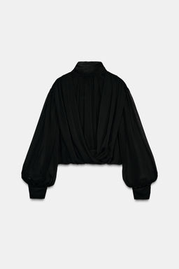 DRAPED BALLOON SEMI-SHEER TOP - Zara фото 7