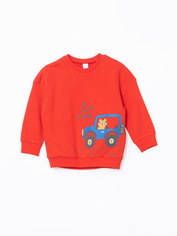 Bisiklet Yaka Bask?l? Erkek ?ocuk Sweatshirt