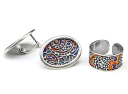 Кольцо и Серьги с горячей эмалью размер 17