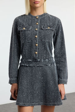 TRENDYOLMILLA Gri Dokulu Etegi Volanl? Mini Denim Elbise TWOAW25EL00515  фото 3