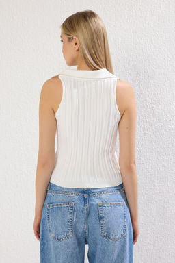 Kemik Crop Polo Yaka Fitilli Ince Bluz TWOSS25BZ00296 - Trendyolmilla фото 4