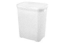 Корзина для белья 60 л 44*35*56 см с крышкой Ротанг (белая) (модель 1860/6)