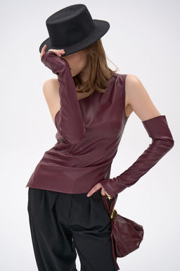 Кожаный топ с рукавами Рикси (бордовый)