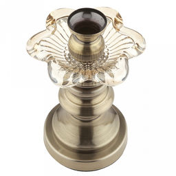 Подсвечник стеклянный "Нарцисс" h15см, д10см, чаша д3,3см, h4см, нескользящее основание д8см, металлическая ножка, бронзовый, в коробке (Китай)