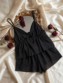 V Yaka Kad?n ?ortlu Pijama Tak?m?