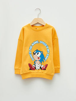 Bisiklet Yaka Uzun Kollu Sonic Bask?l? Erkek Bebek Sweatshirt