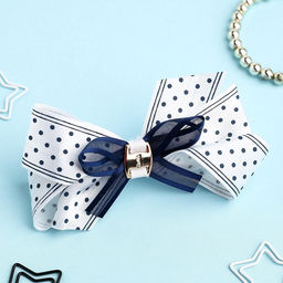 Цена за 6 шт. Бант для волос на резинке «Школьница», полоски горох, 8 см, бело-синий