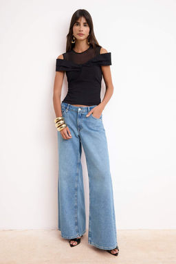 Siyah Tul ve Buzgu Detayl? Bisiklet Yaka Dokuma Bluz TPRSS26BZ00048 - Trendyolmilla фото 2