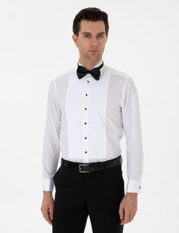 Beyaz Slim Fit Pamuk Kar___ml_ Ata Yaka Smokin G_mlek