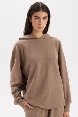 Relax Fit Kapusonlu Basic Duz Sweatshirt
