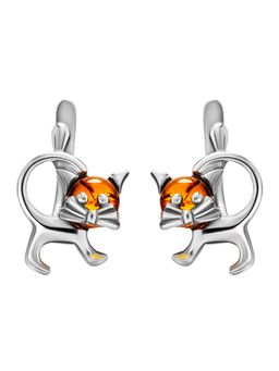 Забавные серьги из натурального янтаря Чешир