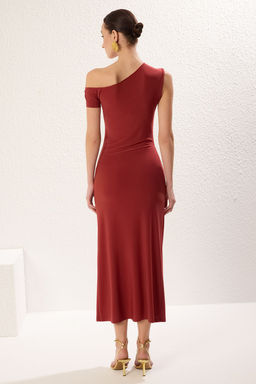 TRENDYOLMILLA Siyah Kay?k Yaka Vucuda Oturan Esnek Maxi Orme Elbise TWOSS25EL00383 фото 11