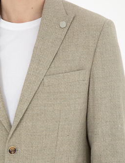 A__k Ye_il Slim Fit Keten Kar___ml_ Ceket