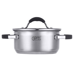 1732 GIPFEL Кастрюля METROPOLE 16x7,5см/1,5л со стеклянной крышкой, с индукционным капсульным дном. Материал: нерж. сталь 18/10, силикон. Толщина: 0,6мм  фото 2