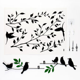Часы настенные интерьерные «Птички на веточках», бесшумные, плавный ход, 74×52 см, от батарейки 1хАА
