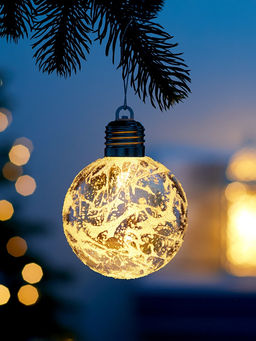 Ёлочный шар Серебристый, 8 см, 1 LED, от батареек LR443, свечение тёплое белое