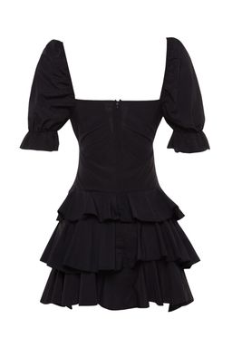 TRENDYOLMILLA Siyah A-Kesim Volanl? Dokuma Poplin K?sa S?k Abiye Elbise TPRSS22EL2098  фото 8