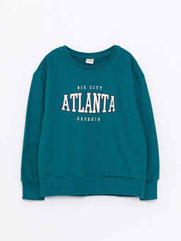 Bisiklet Yaka Bask?l? Uzun Kollu K?z ?ocuk Sweatshirt