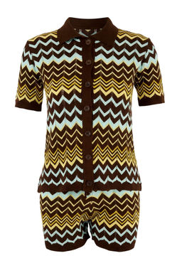 Kahverengi Renk Bloklu Sort-Bluz Triko Alt - Ust Tak?m TWOSS26AU00050