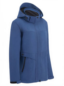 Ветровка женская софтшелл виндстоппер с капюшоном спортивная синего цвета 9616_1S