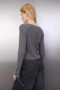 Antrasit Premium Iplik/Ozel Iplik Bagc?k Detayl? Triko Kazak TWOAW26KZ00205 - Trendyolmilla фото 4