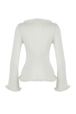 Teen Ekru V Yaka Dantel Garnili Premium/Ozel Iplikli Fitted/Vucuda Oturan Triko H?rka TWOAW26HI00098 - Trendyolmilla фото 6