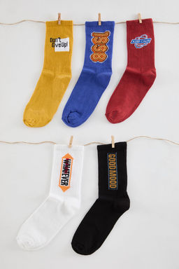 TRENDYOL MAN Cok Renkli Unisex 5li Pamuklu Cizgili Kolej-Tenis-Orta Boy Corap TMNAW25CO00017