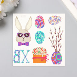 Переводные тату цветные Кролик в очках, временные татуировки, 10?10 см